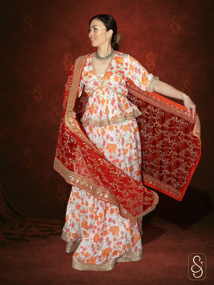 Printed Satin Silk Lehenga