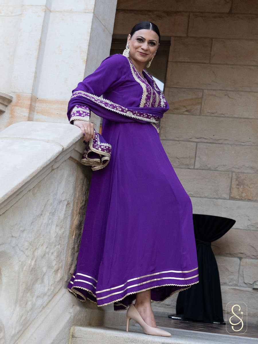 Purple Brocade Anarkali Suit Set