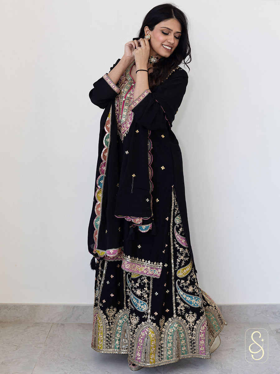 Embroidered Chinon Sharara Set
