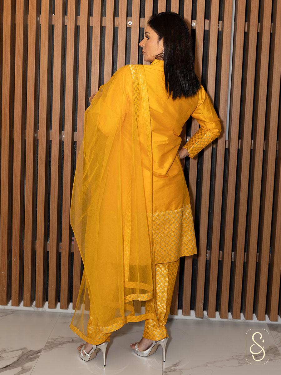 Vibrant Yellow Silk Suit Set