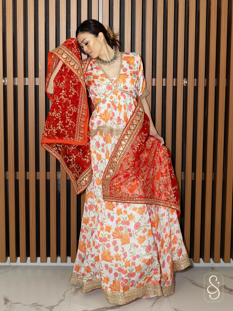 Printed Satin Silk Lehenga