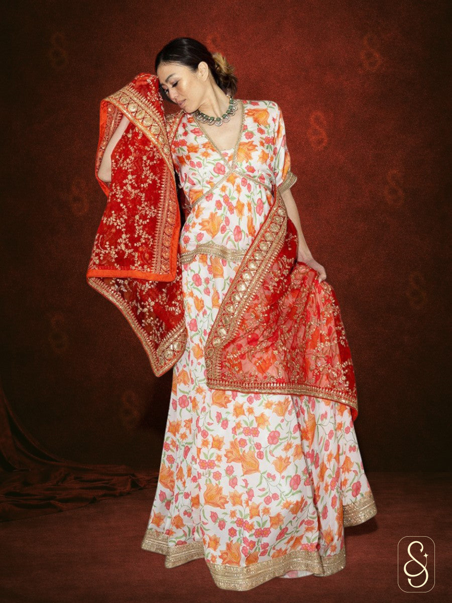 Printed Satin Silk Lehenga
