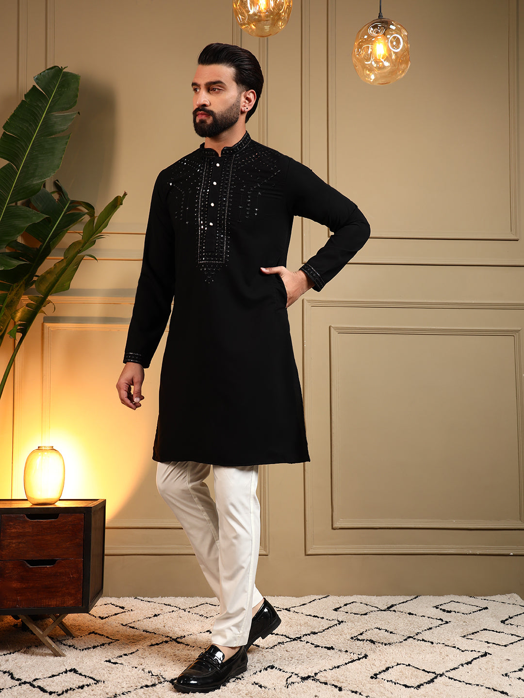 Black Mirror Style Embroidered Kurta Set