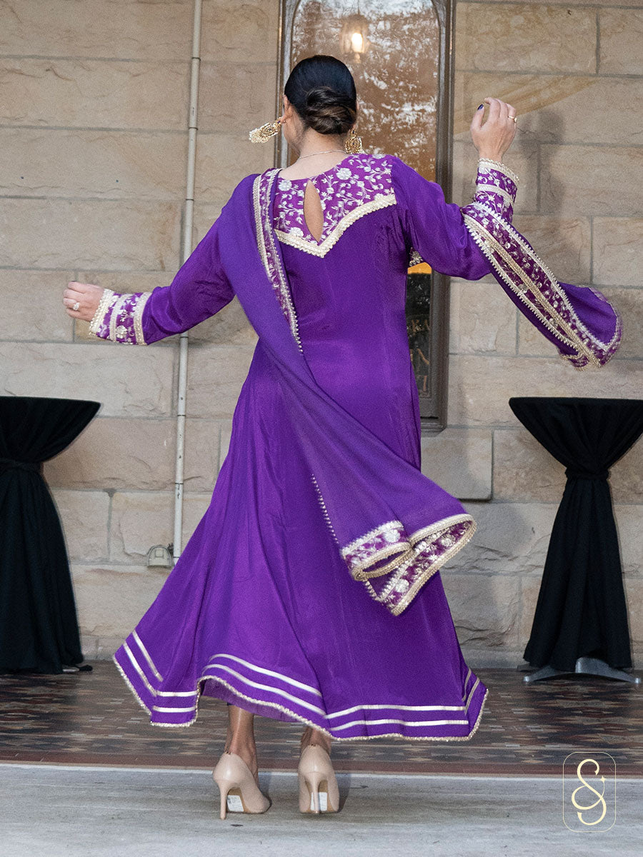 Purple Brocade Anarkali Suit Set