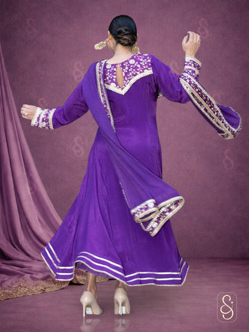 Purple Brocade Anarkali Suit Set