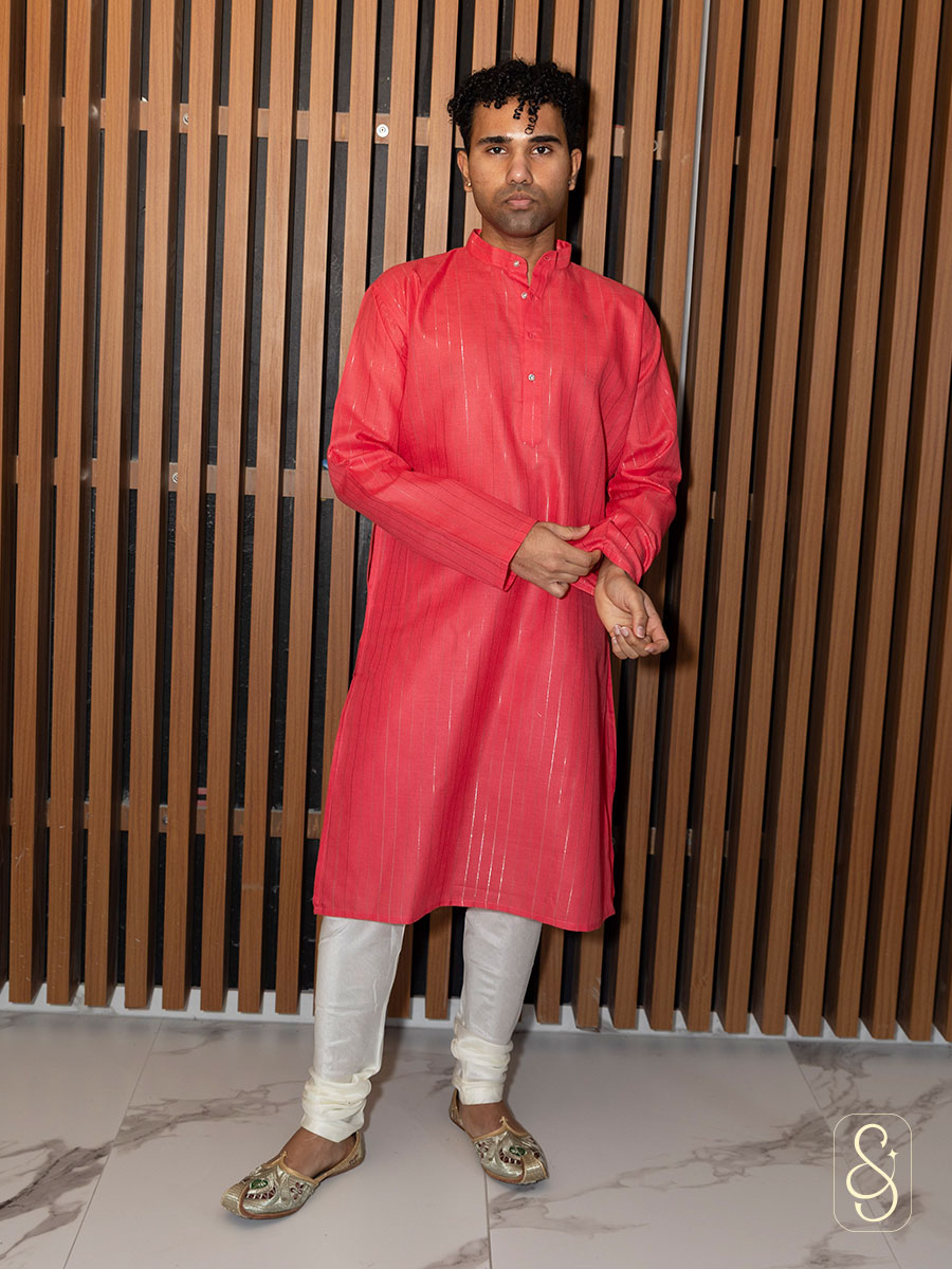 Pink Cotton Silver-Lined Kurta