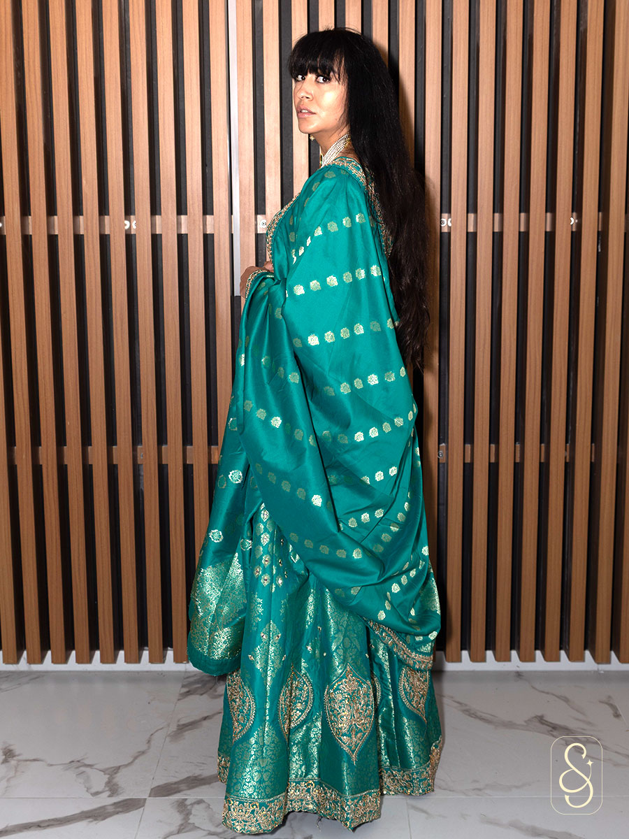 Green Banarasi Lehenga Set