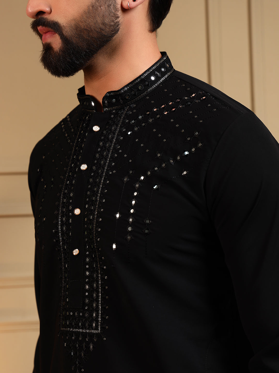 Black Mirror Style Embroidered Kurta Set