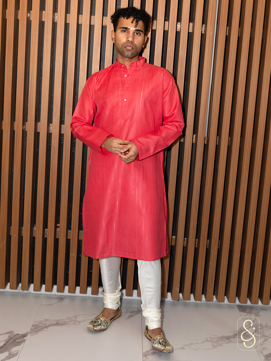 Pink Cotton Silver-Lined Kurta