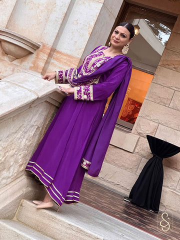Purple Brocade Anarkali Suit Set