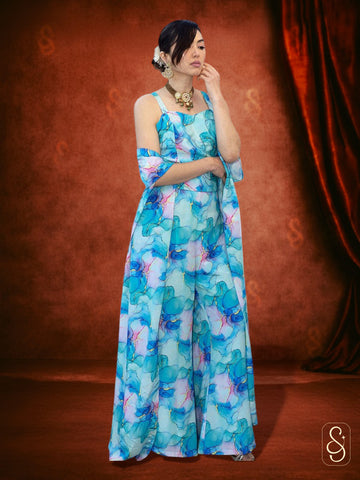 Blue Crepe Three-Piece Set