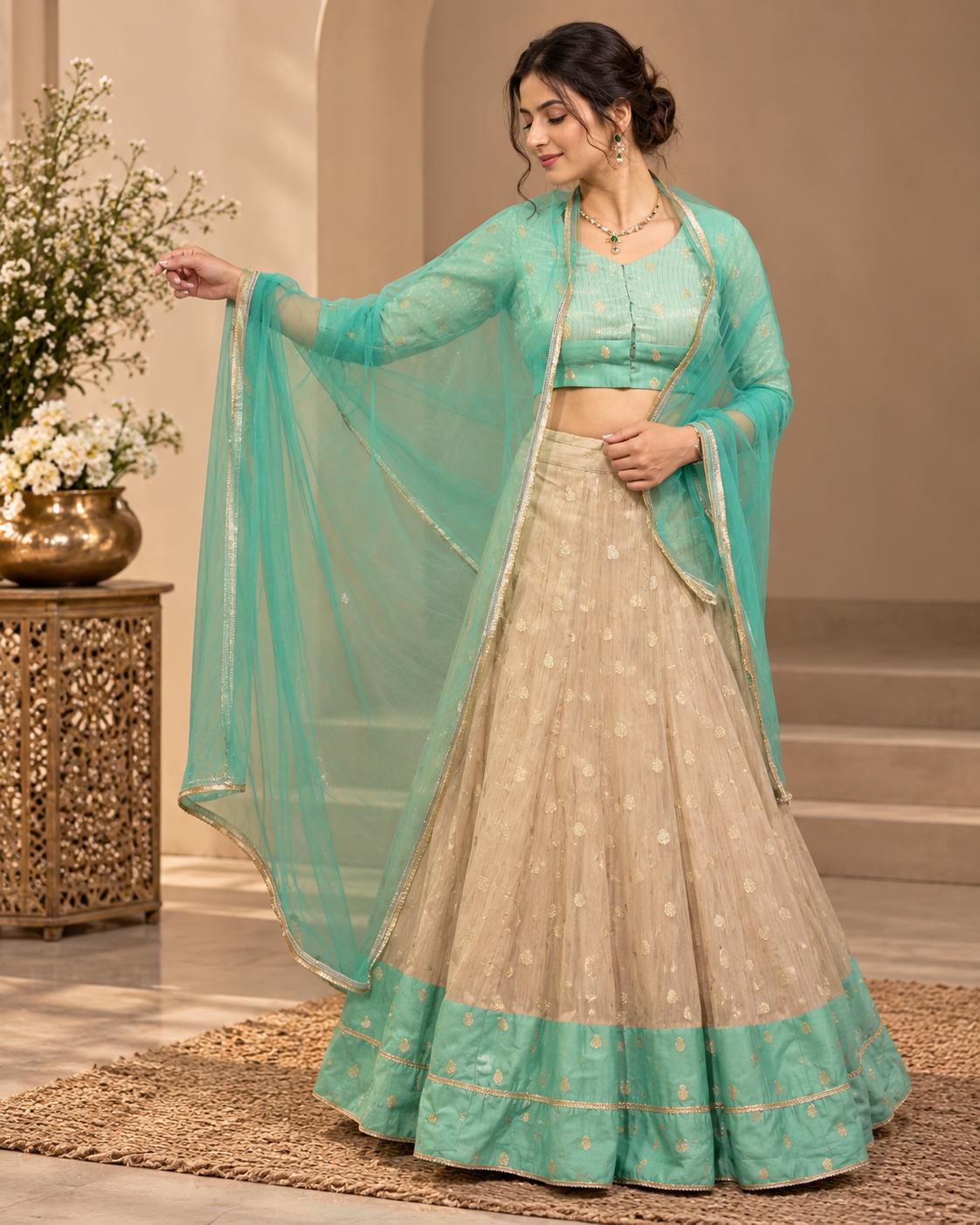 Green Banarasi Lehenga Set