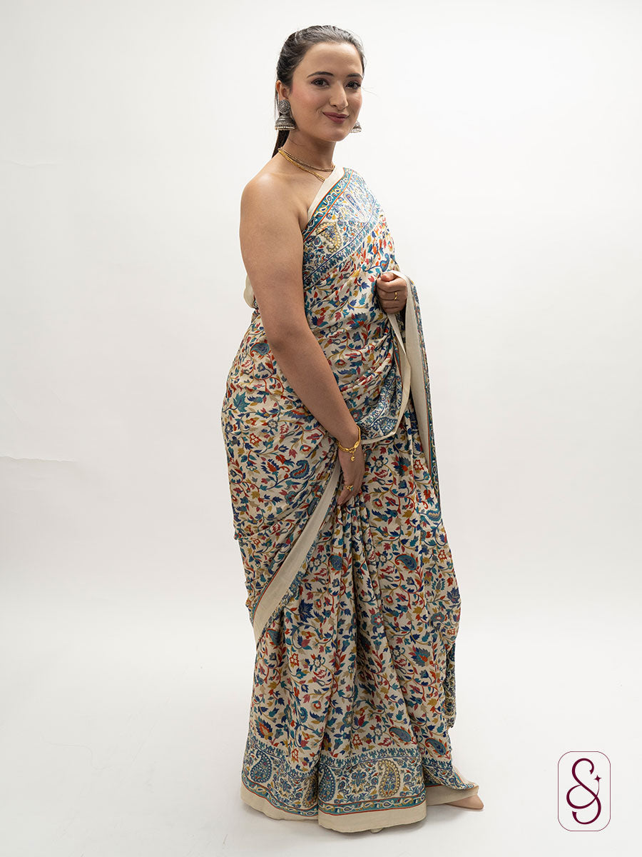 Satin Silk Kashmiri print saree