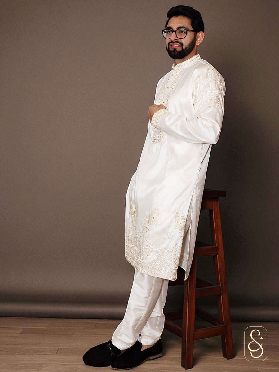 Off-White Embroidered Cotton Set