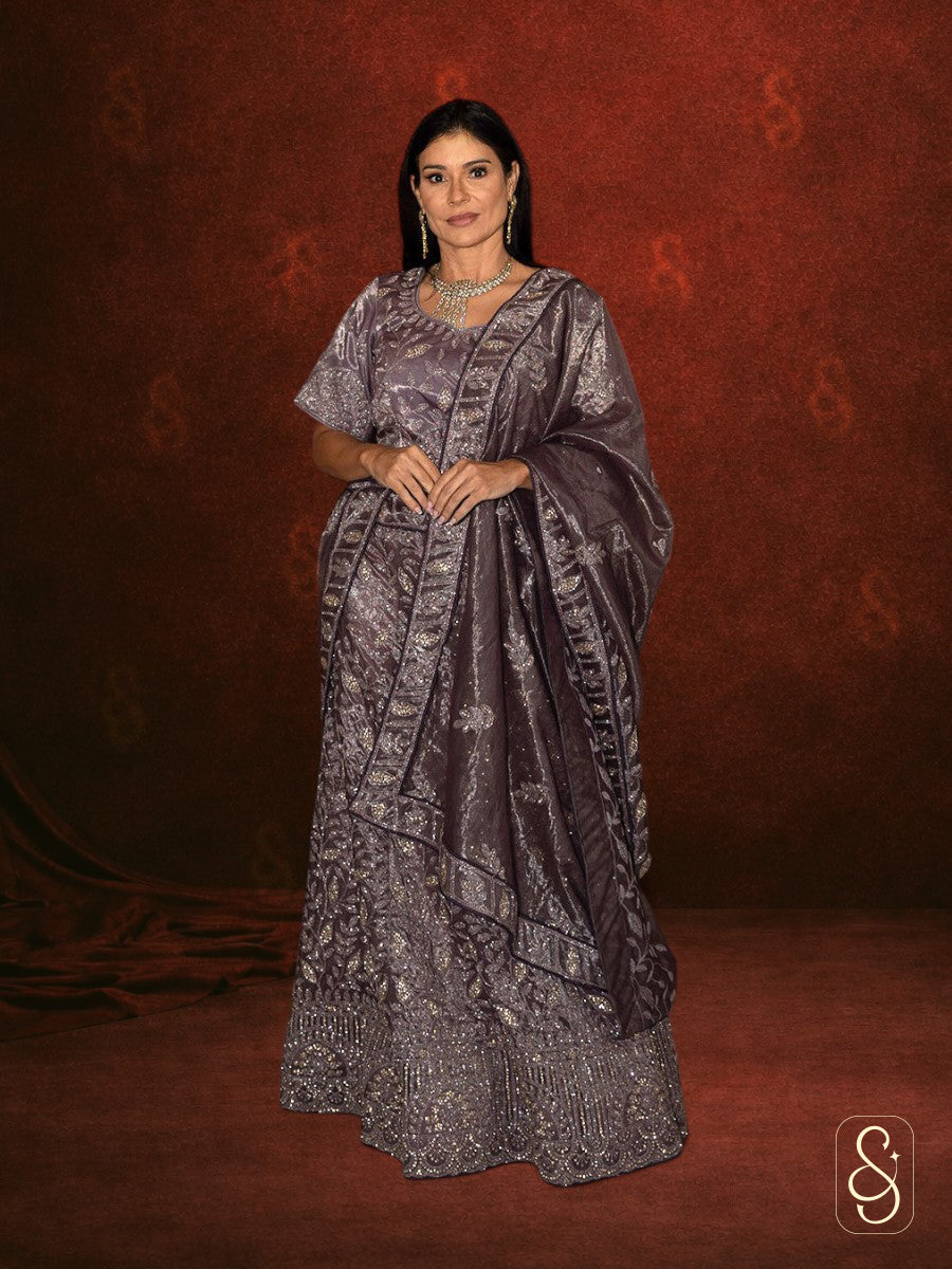 Embroidered Purple Lehenga Set