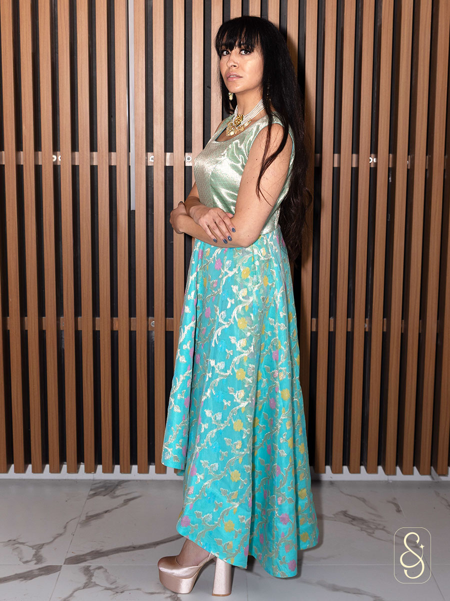 Modern High-Low Banarasi Dress