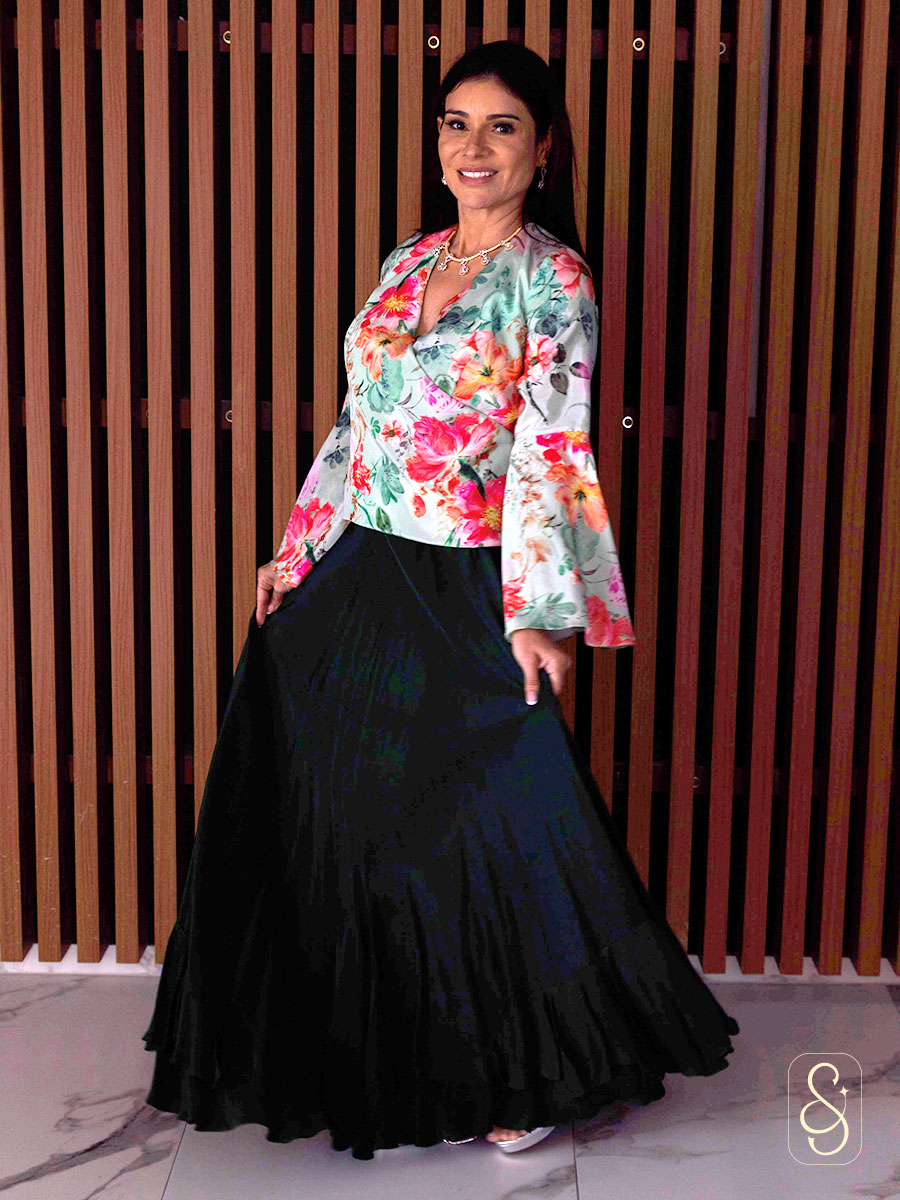 Flared Assymetrical Skirt and Crepe Top