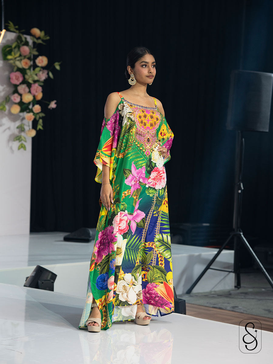 Elegant Cold-Shoulder Kaftan Dress