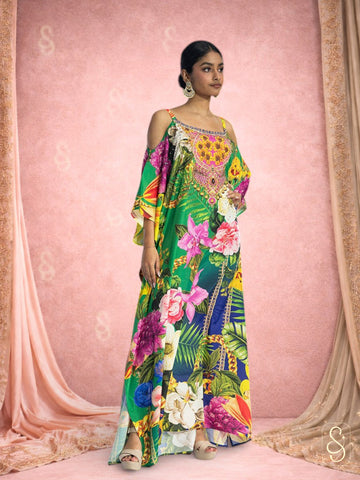 Elegant Cold-Shoulder Kaftan Dress