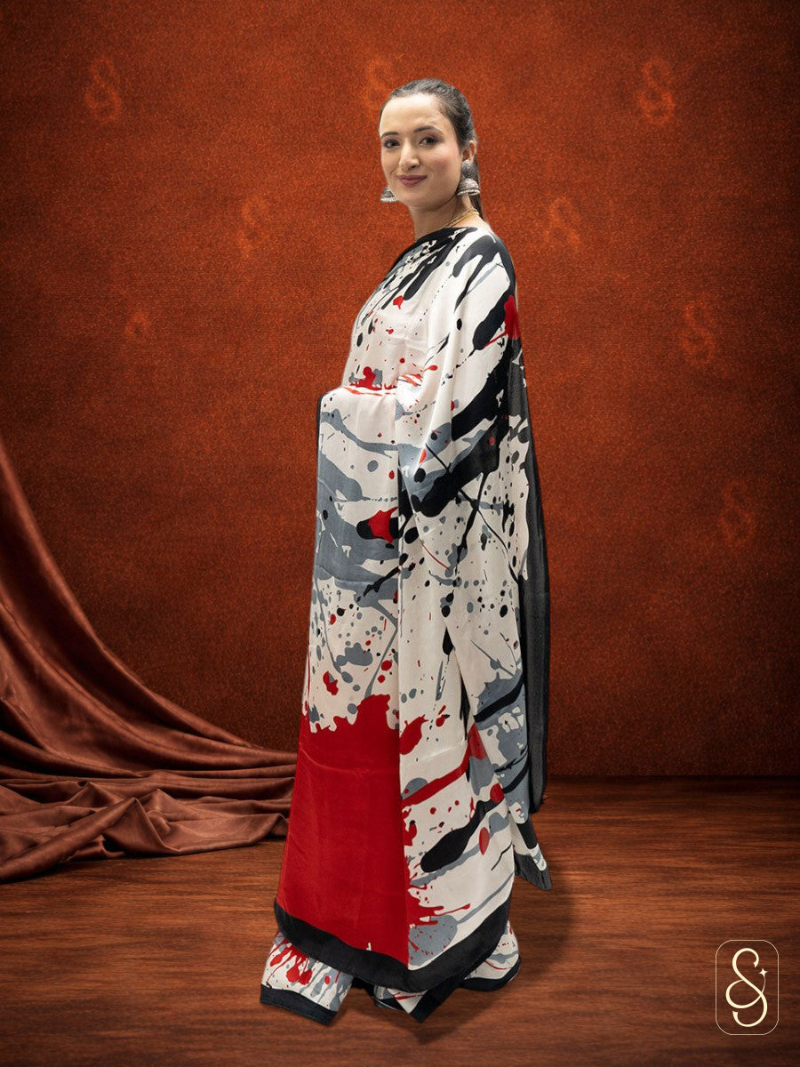 Abstract Print Satin Saree