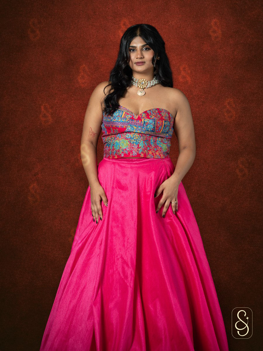 Printed Corset Silk Lehenga