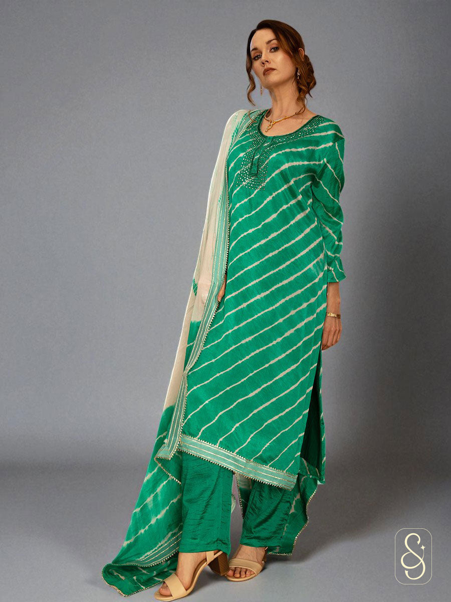 Green Chinon Jaipuri Suit