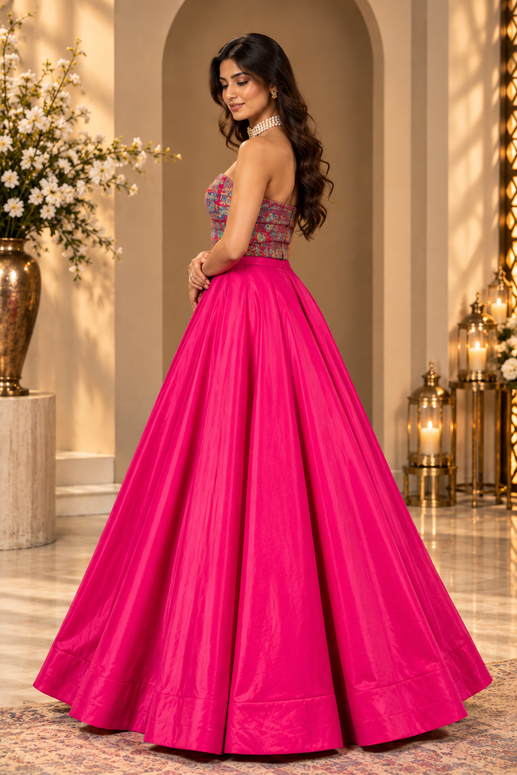 Printed Corset Silk Lehenga