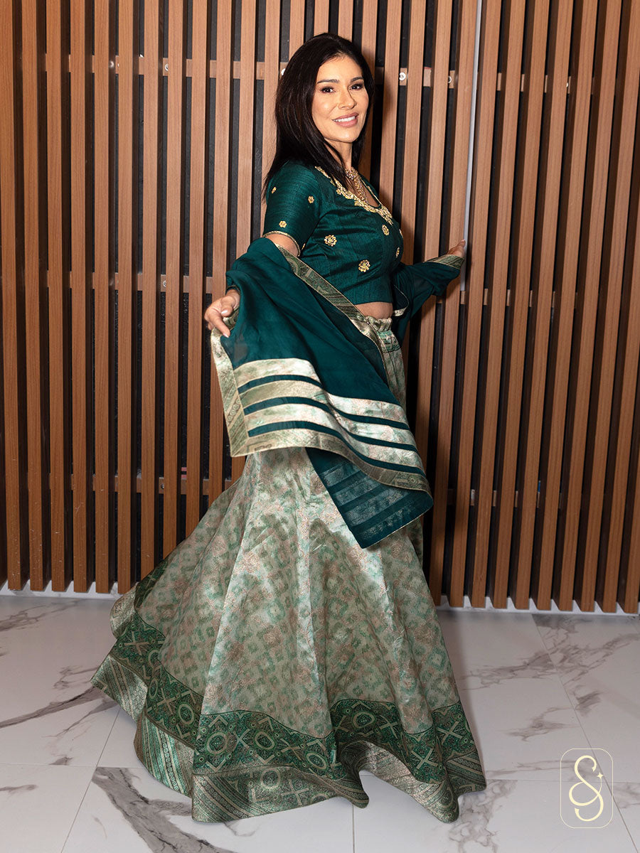 Printed Fish Cut Lehenga Set
