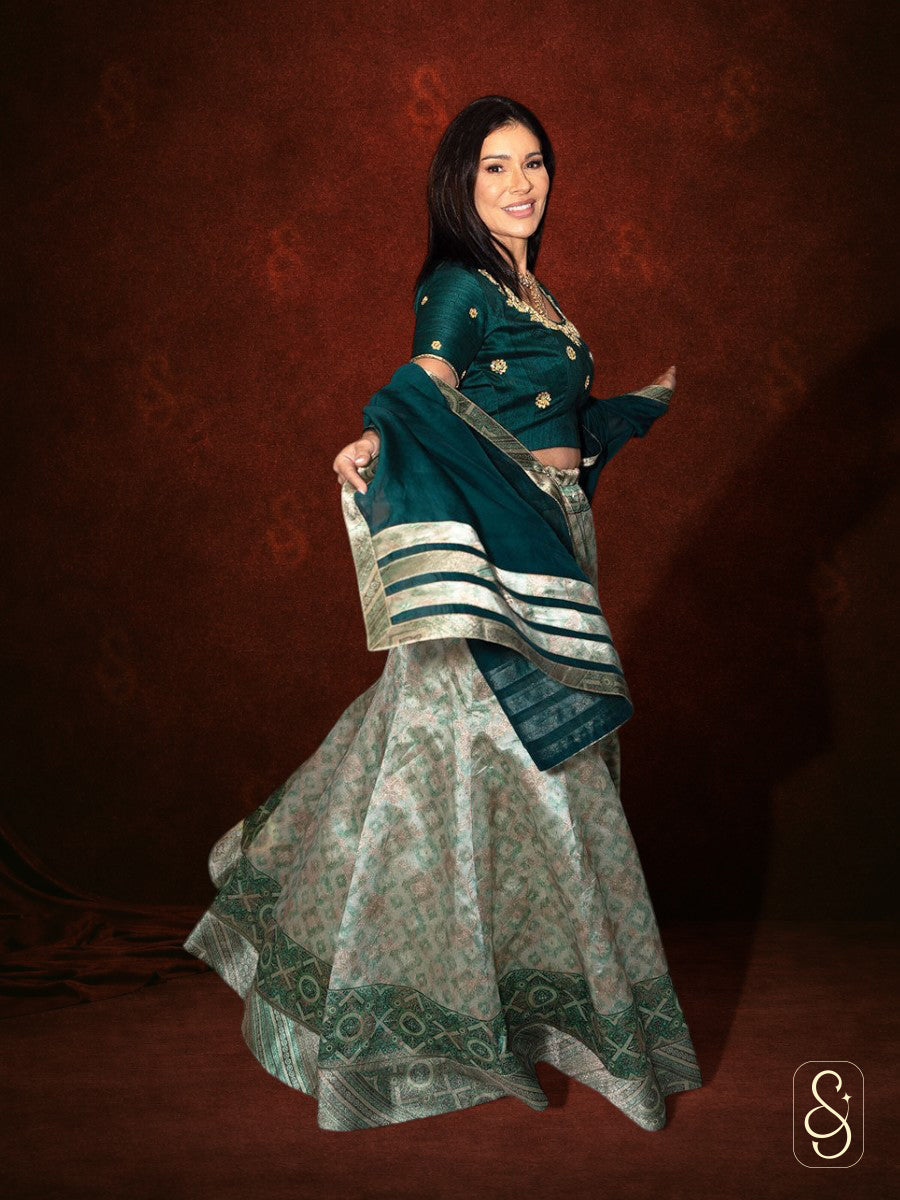 Printed Fish Cut Lehenga Set