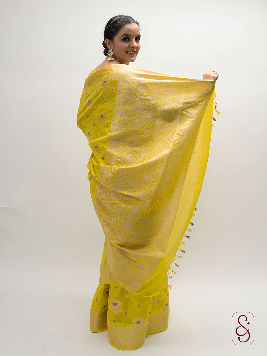 Bright Yellow Banarsi Georgette Saree