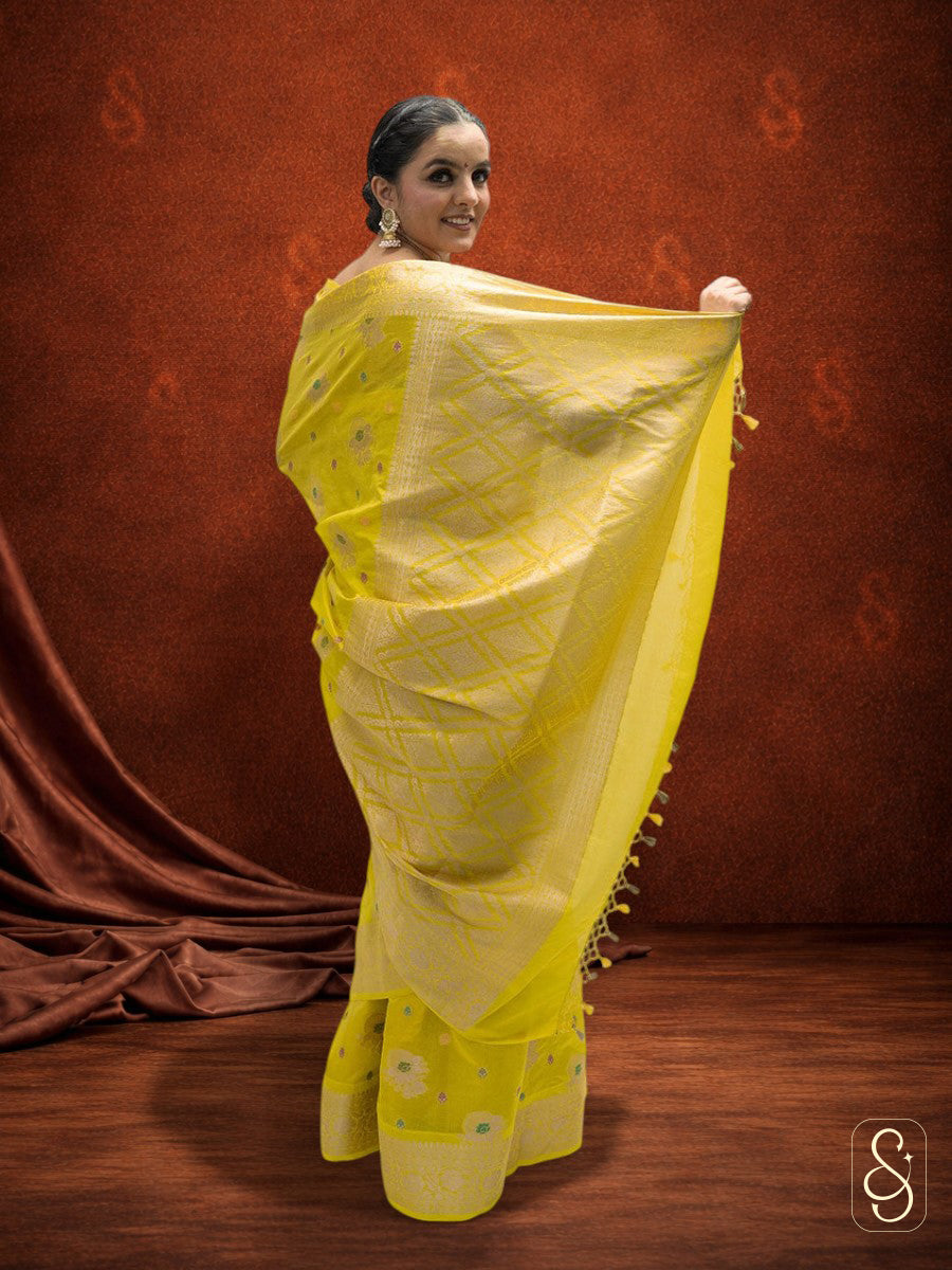 Bright Yellow Banarsi Georgette Saree