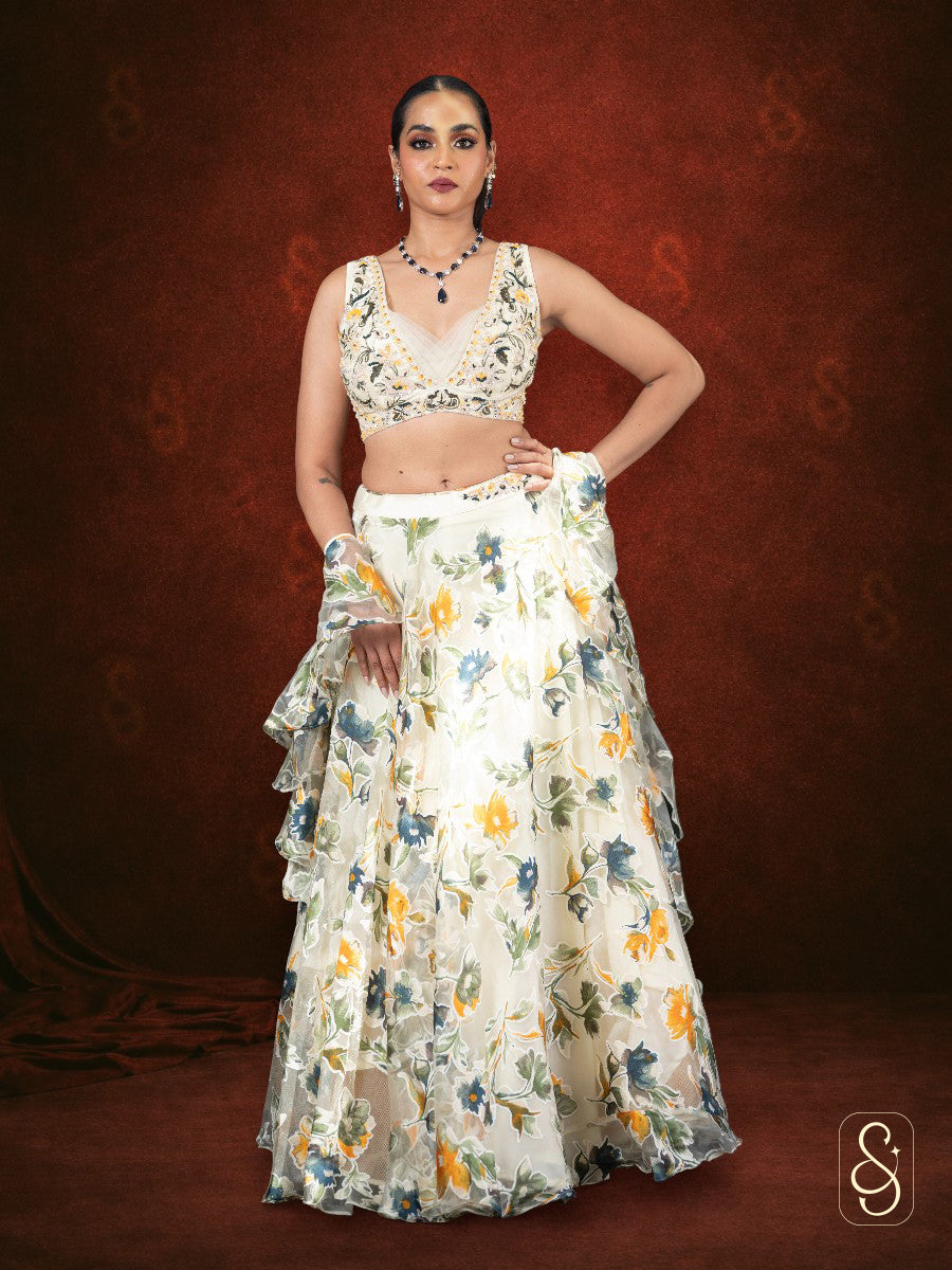 Organza Printed Lehenga Set