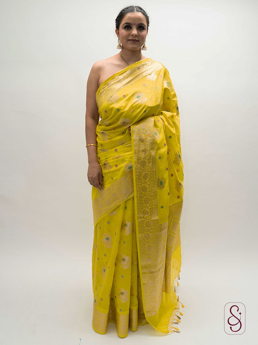 Bright Yellow Banarsi Georgette Saree