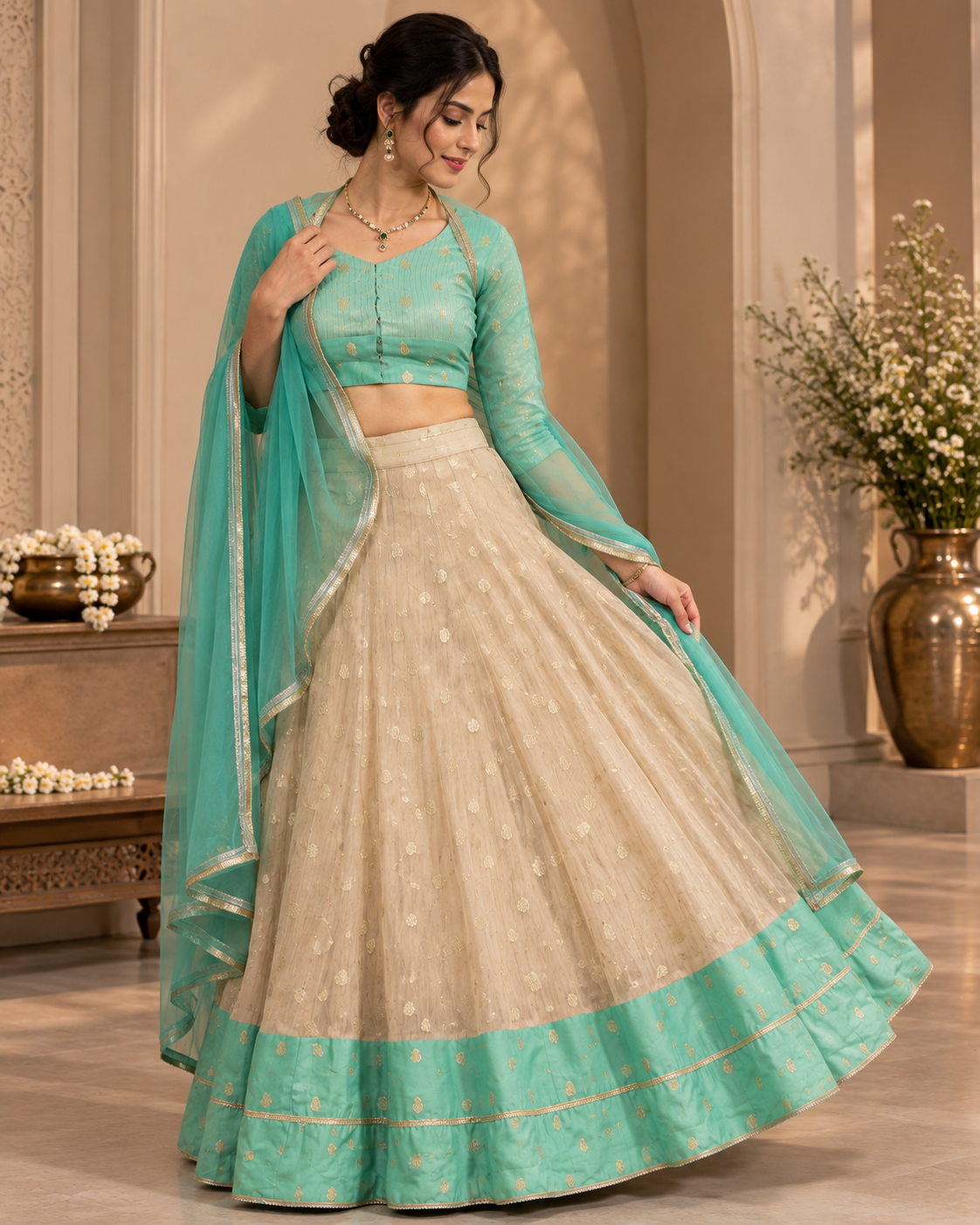 Green Banarasi Lehenga Set