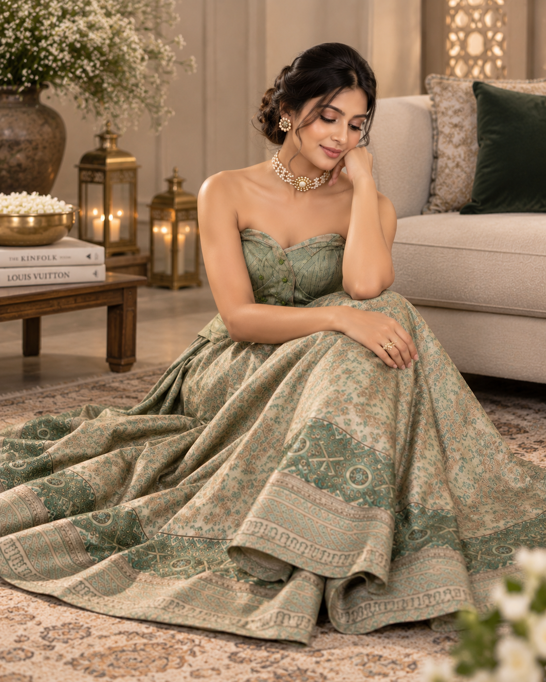 Printed Tissue Organza Lehenga