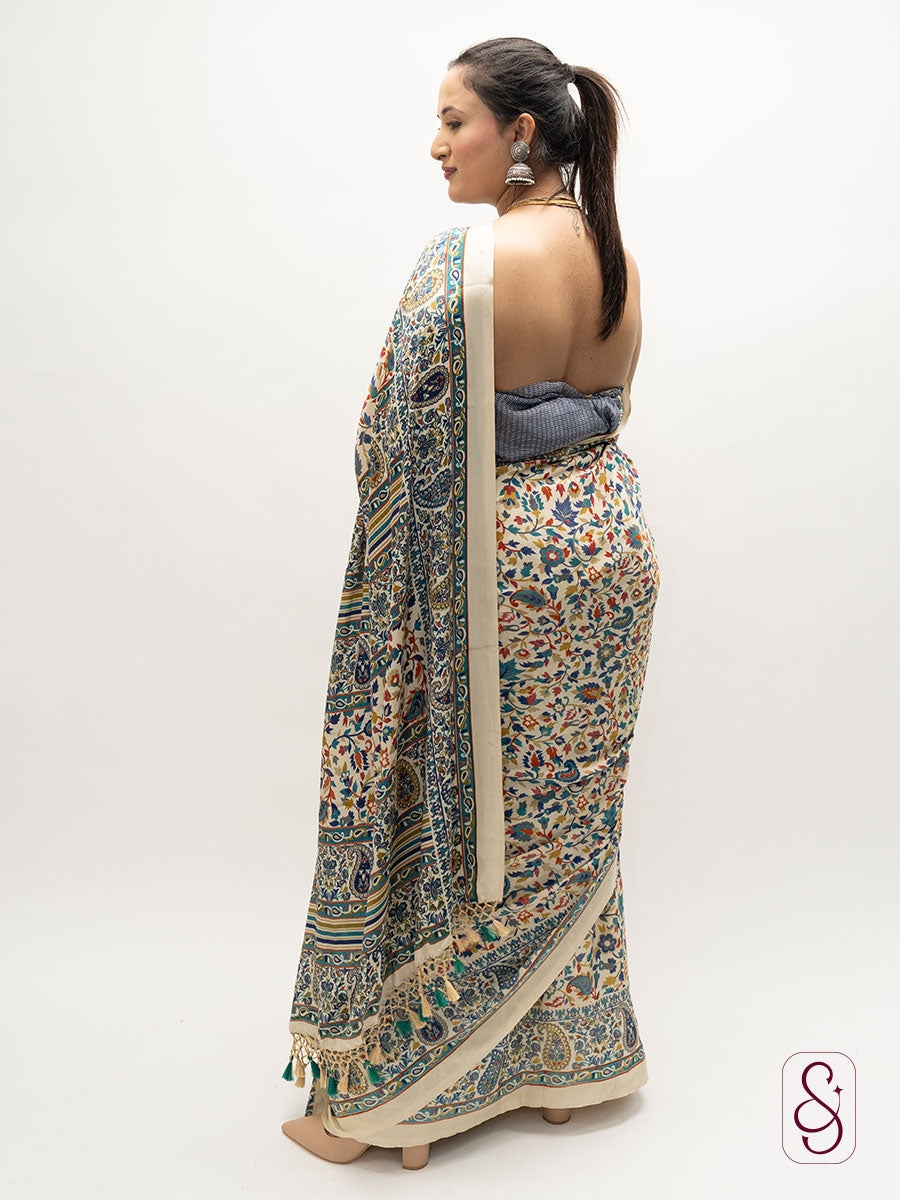Satin Silk Kashmiri print saree