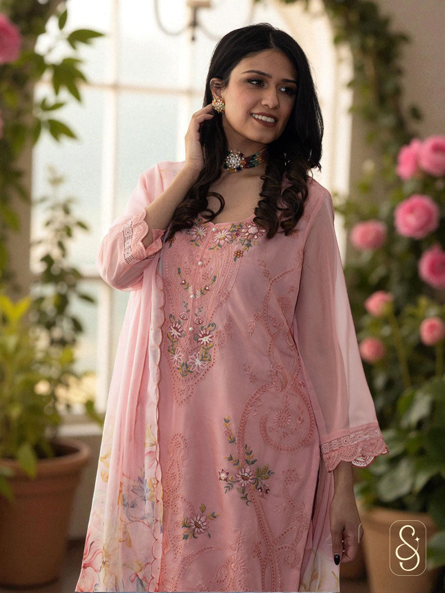 Graceful Embroidered Pant Suit with Dupatta