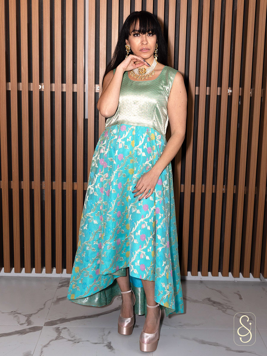 Modern High-Low Banarasi Dress