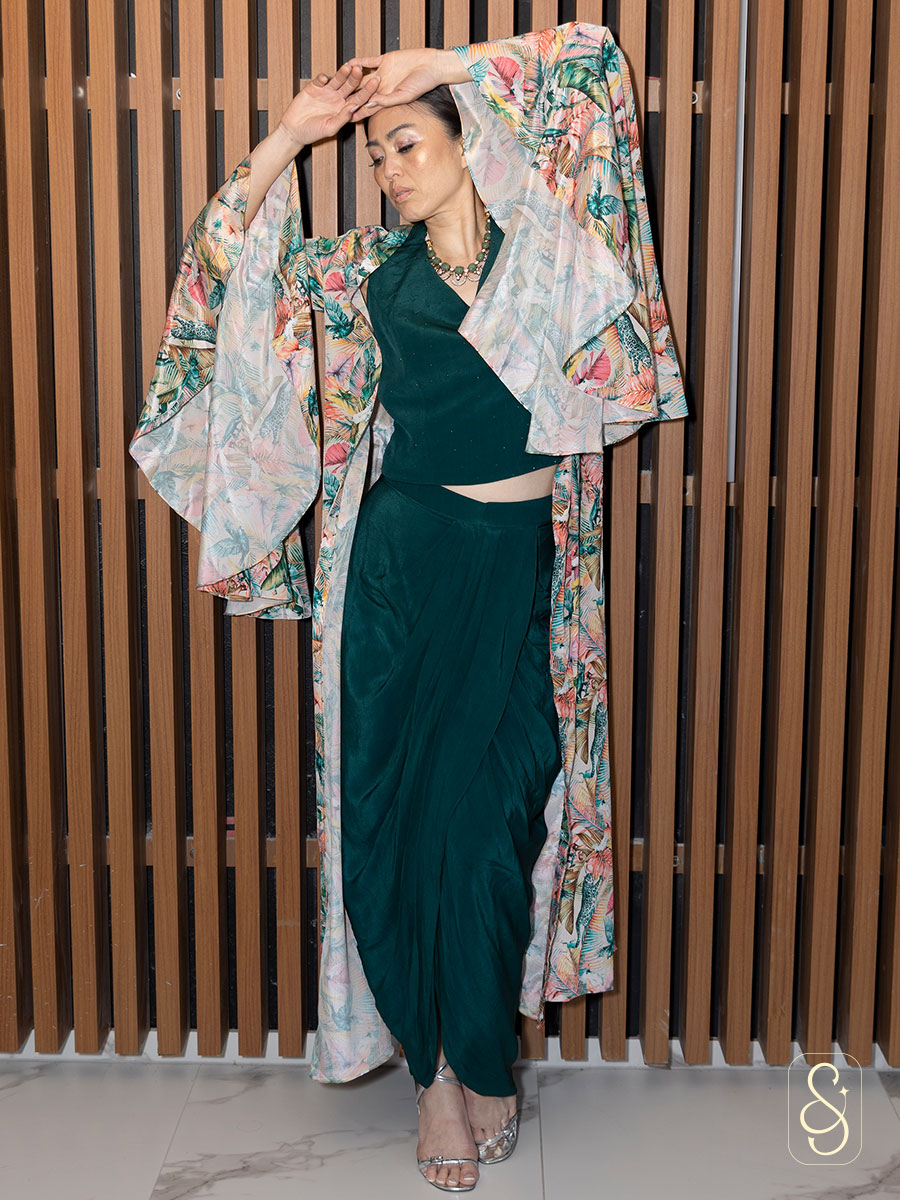 Drape Skirt With Swarovski Blouse & Jacket