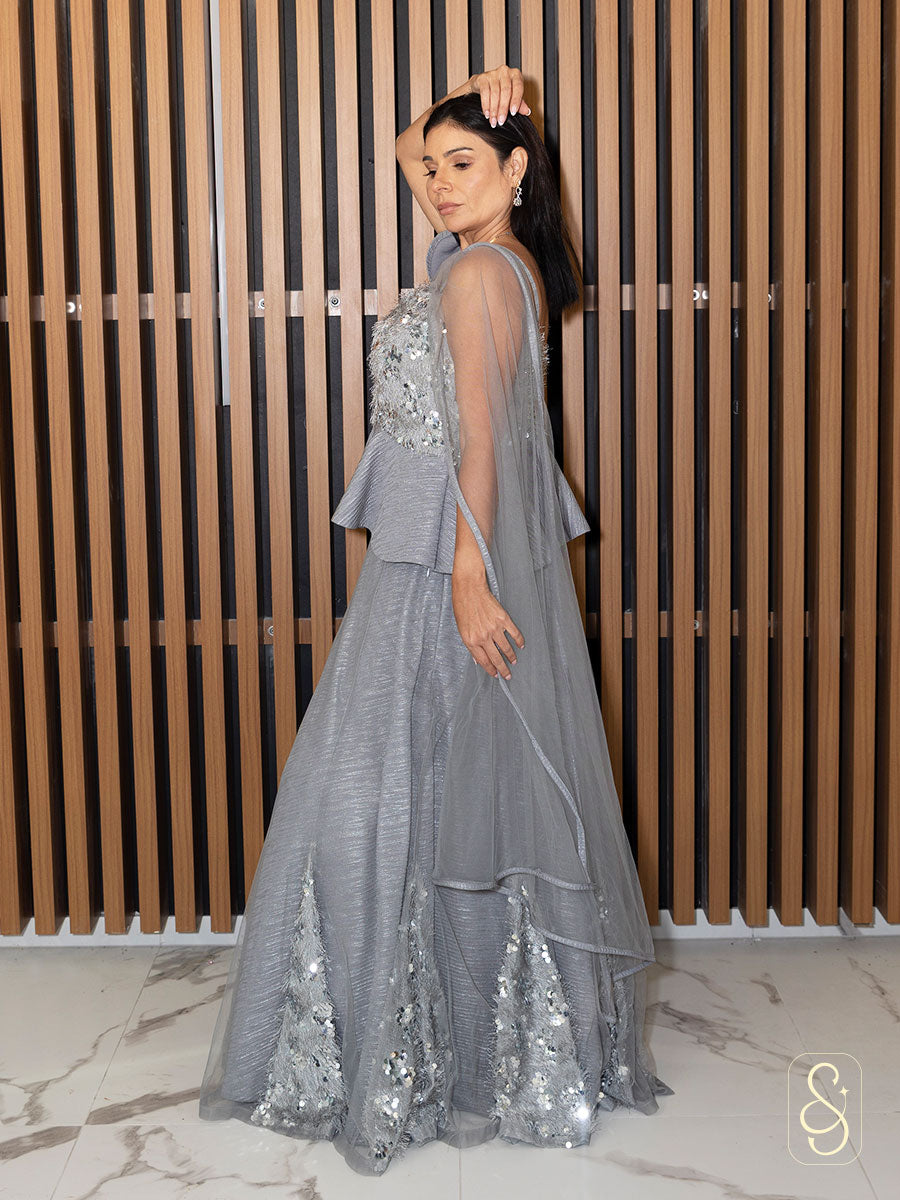 Glamorous Grey Shimmer Lehenga