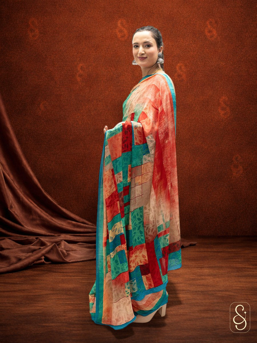 Satin Silk Multi Coloured Printed Saree