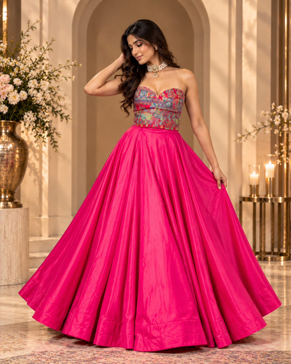 Printed Corset Silk Lehenga