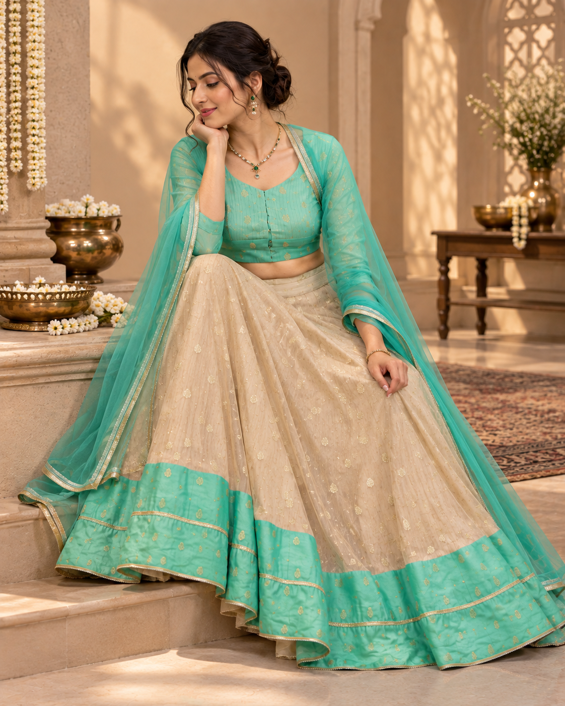 Green Banarasi Lehenga Set