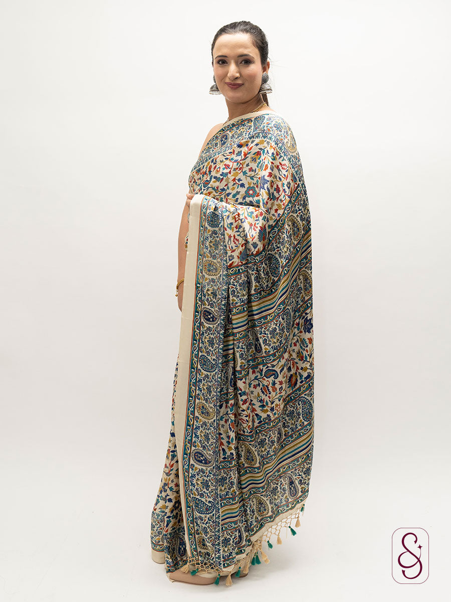 Satin Silk Kashmiri print saree