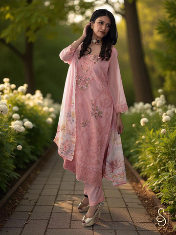 Graceful Embroidered Pant Suit with Dupatta