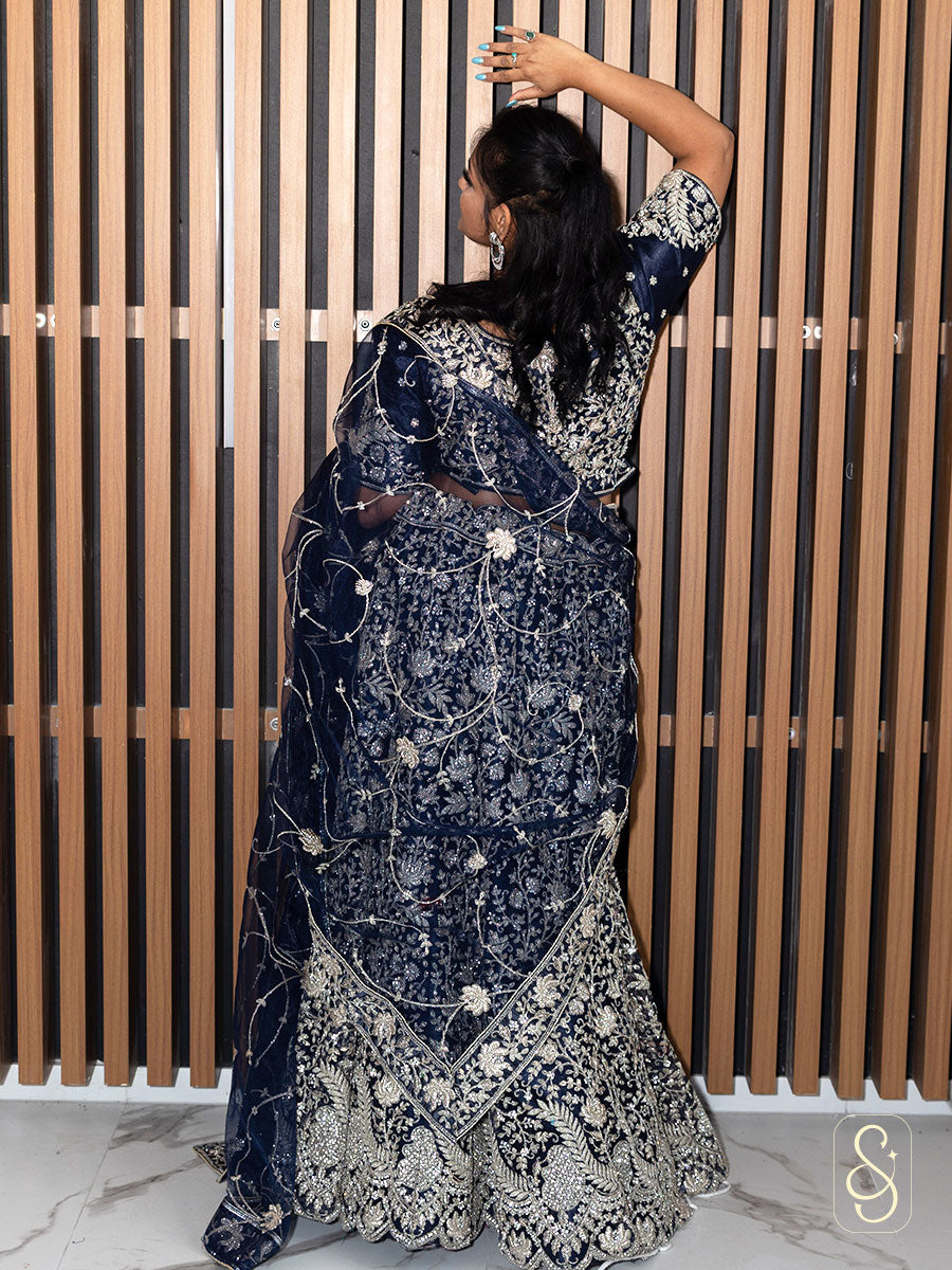 Navy Blue Embroidered Lehenga Set