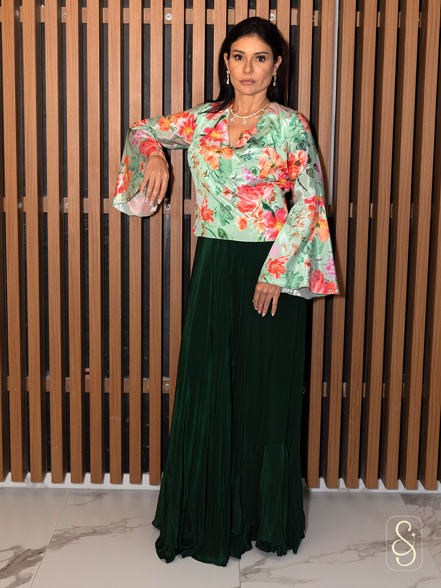 Flared Assymetrical Skirt and Crepe Top