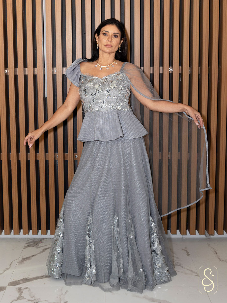 Glamorous Grey Shimmer Lehenga