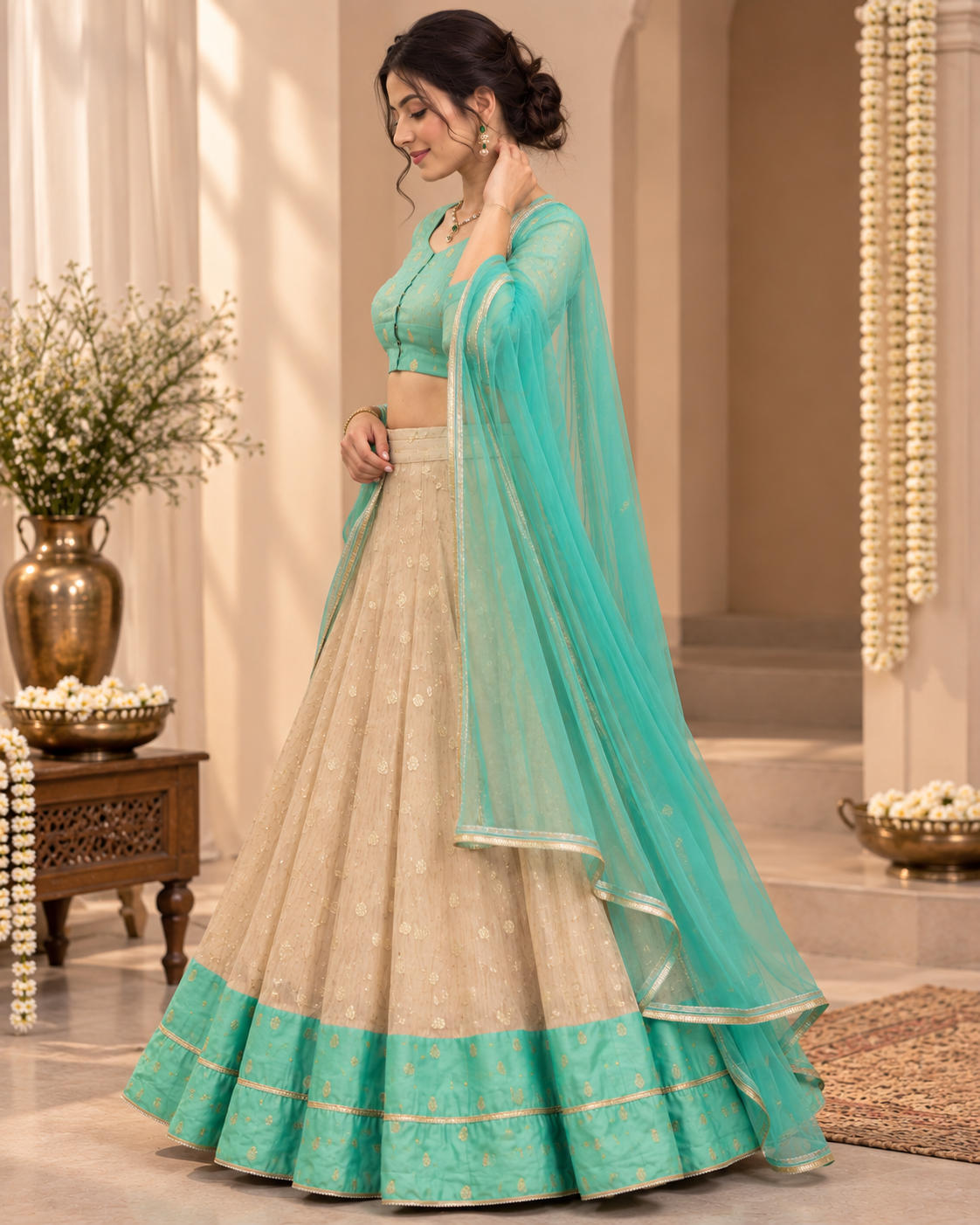 Green Banarasi Lehenga Set