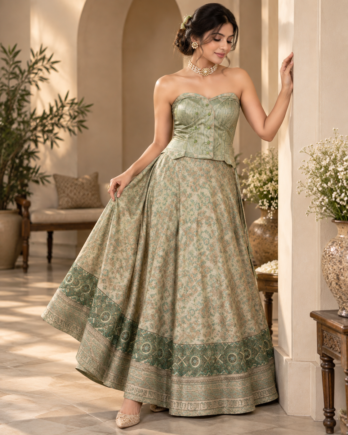 Printed Tissue Organza Lehenga